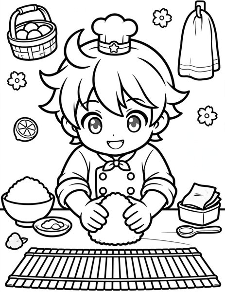 Little Sushi Chef coloring page