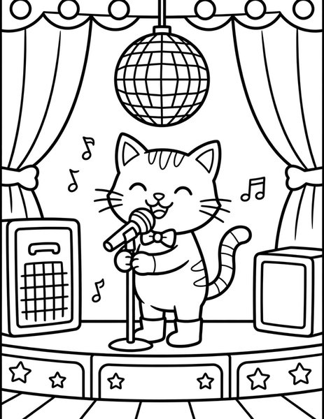 Cat Karaoke coloring page