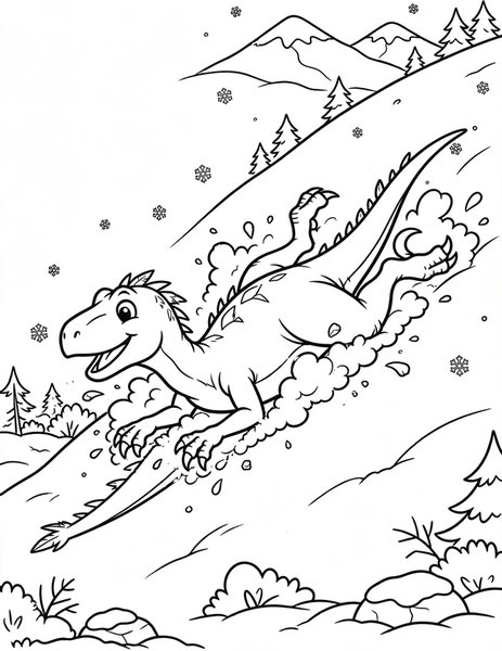 Utahraptor Snow Slide coloring page