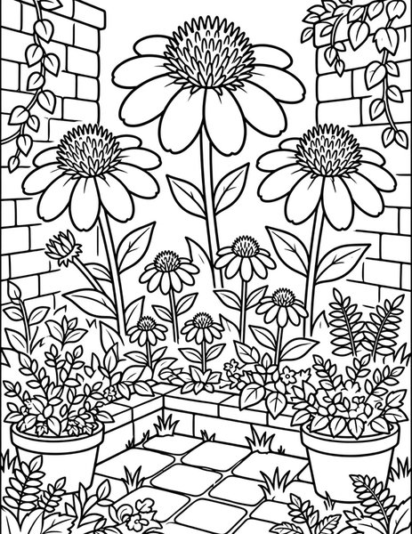 Coneflower Courtyard coloring page