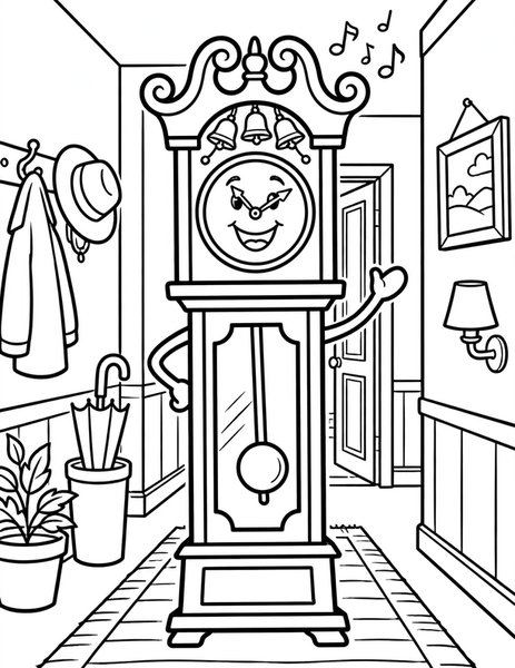 Happy Grandfather Clock coloring page