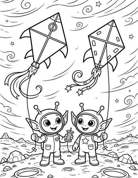 Alien Kite Flyers coloring page