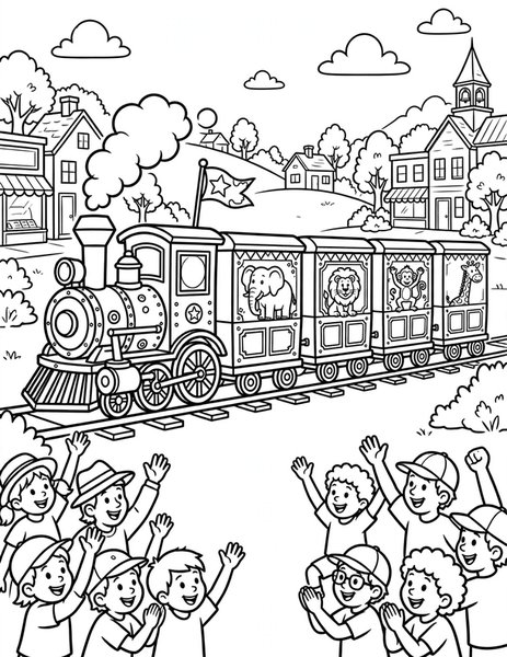 Circus Train Parade coloring page