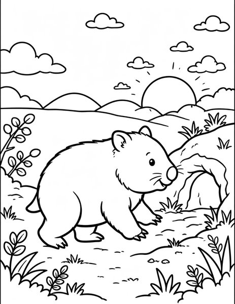 Wombat Waddle coloring page