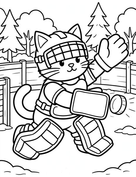 Cat Hockey Game coloring page