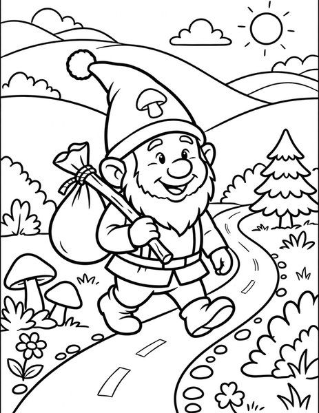 Traveling Gnome coloring page