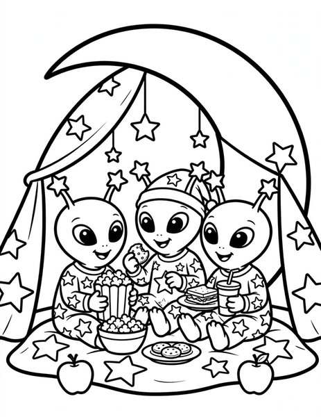 Alien Pajama Party coloring page