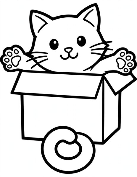 Cat in a Box coloring page