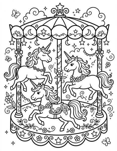 Unicorn Carousel coloring page