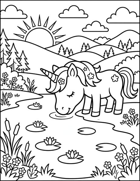 Unicorn Lake coloring page