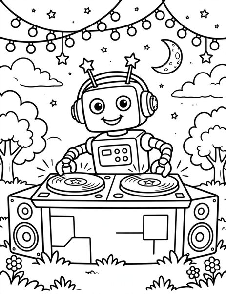 Robot DJ coloring page