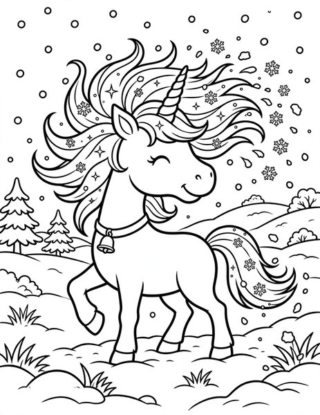 Unicorn Snowfall coloring page