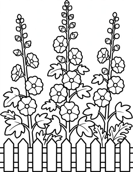 Hollyhock Fence coloring page
