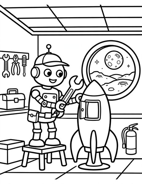 Robot Rocket Mechanic coloring page