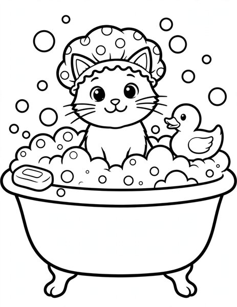Cat Bubble Bath coloring page