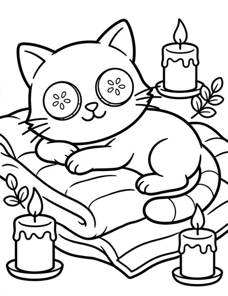 Cat Spa Day coloring page