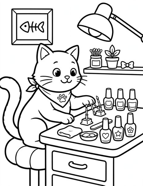 Cat Nail Salon coloring page