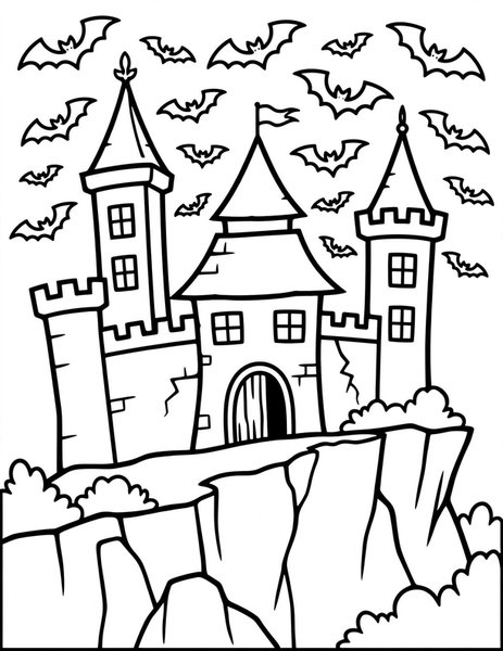Haunted Castle on a Cliff coloring page
