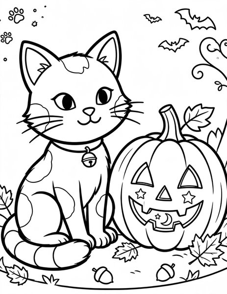Jack-o'-Lantern and Black Cat coloring page