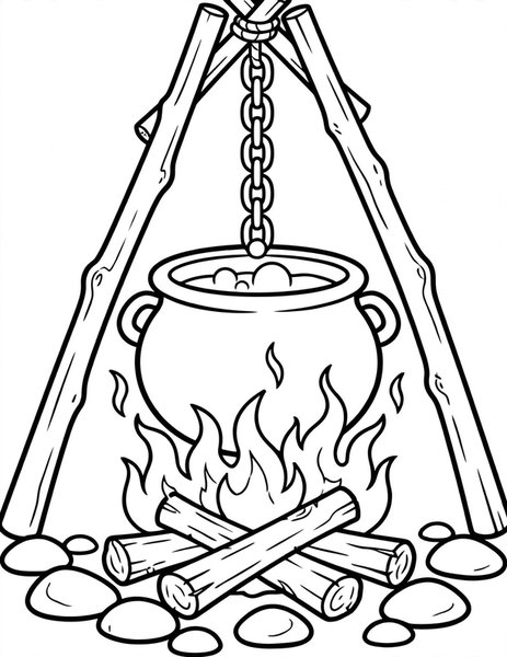 Cauldron Over a Fire coloring page