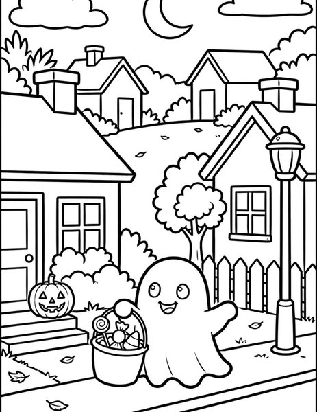 Ghost Trick-or-Treat coloring page