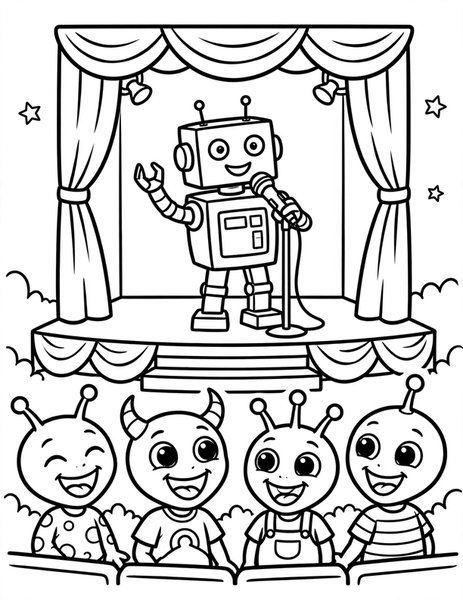 Robot Comedian coloring page