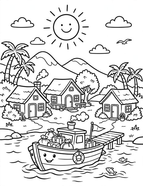 Mail Boat Delivery coloring page
