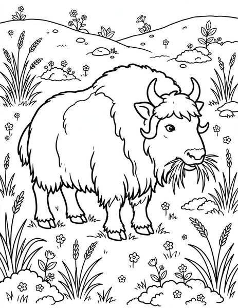 Muskox Meadow Graze coloring page