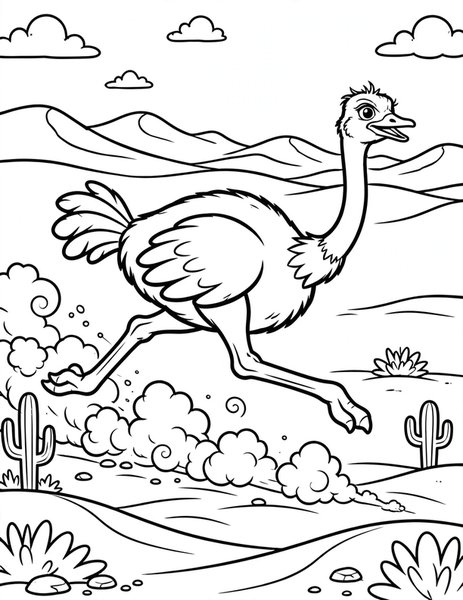 Ostrich Desert Race coloring page