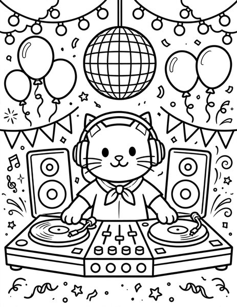 Cat DJ coloring page