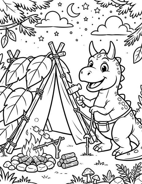 Carnotaurus Campout coloring page