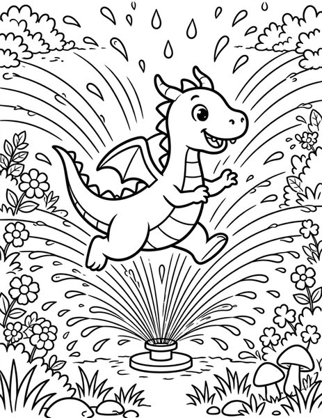 Dragon Sprinkler Fun coloring page