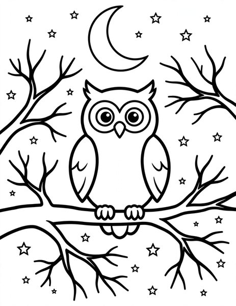 Owl on a Bare Branch coloring page