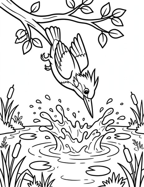 Kingfisher Dive coloring page
