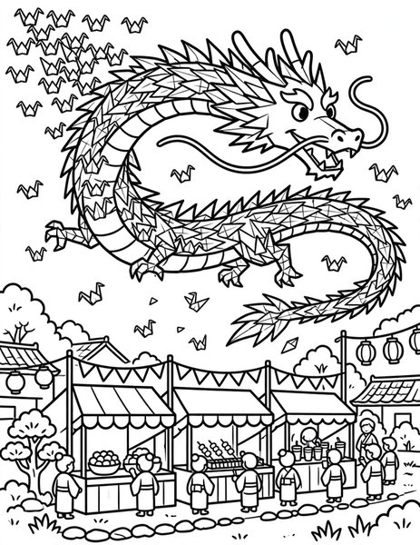 Paper Crane Dragon coloring page