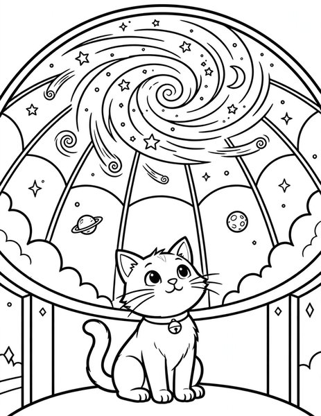 Cat Planetarium coloring page