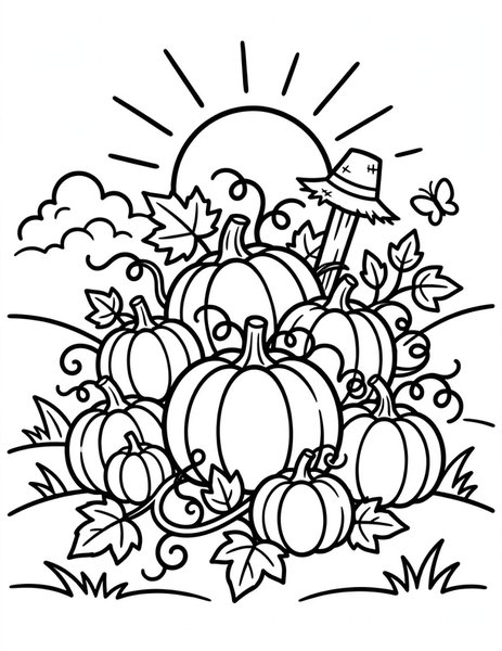 Pumpkin Patch at Sunset coloring page
