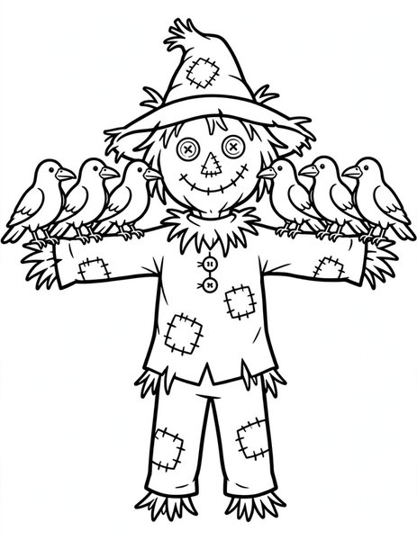 Scarecrow and Crows coloring page
