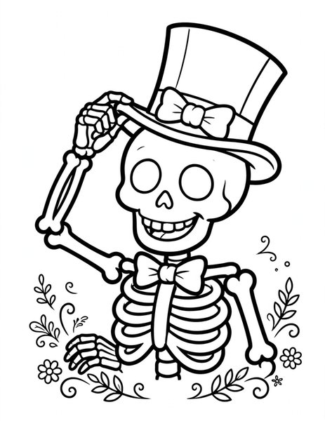 Skeleton in a Top Hat coloring page