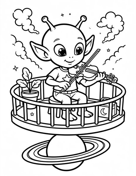 Alien Violin Lesson coloring page