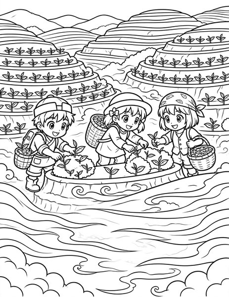 Tea Picking Time coloring page