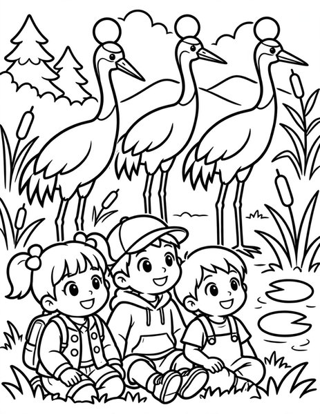 Crane Watching coloring page