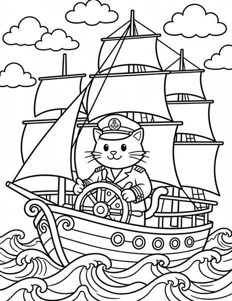 Cat Admiral coloring page