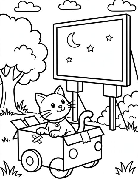 Cat Drive-In Movie coloring page