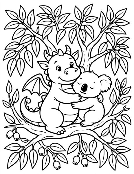 Dragon Koala Cuddle coloring page