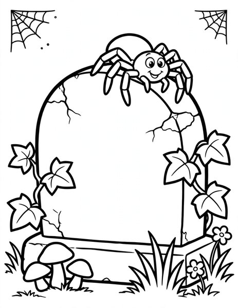 Spider on a Tombstone coloring page