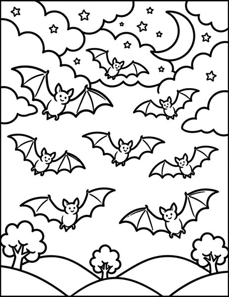 Bats at Dusk coloring page