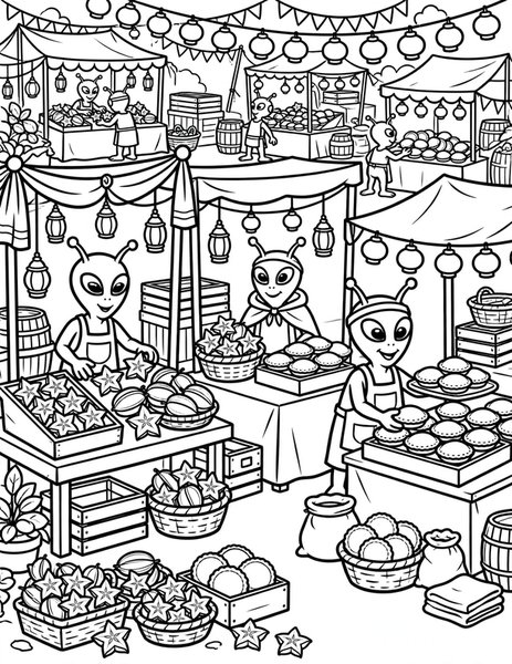 Lunar Night Market coloring page
