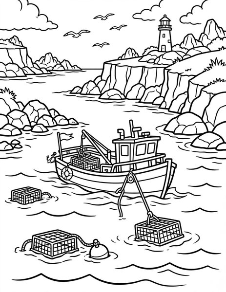 Lobster Boat Haul coloring page