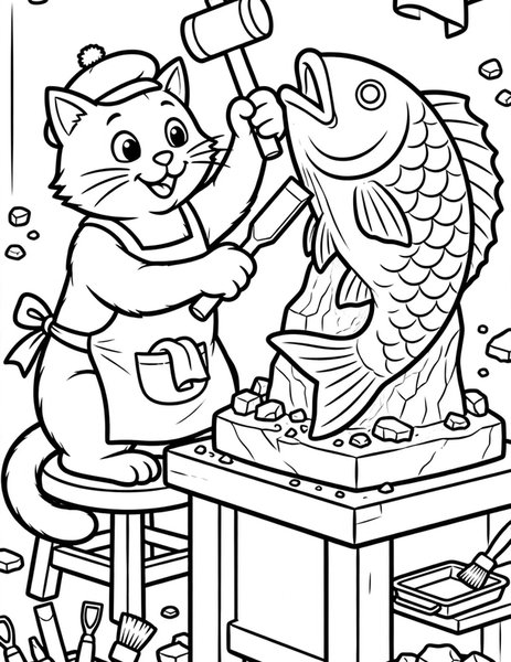 Cat Sculptor coloring page
